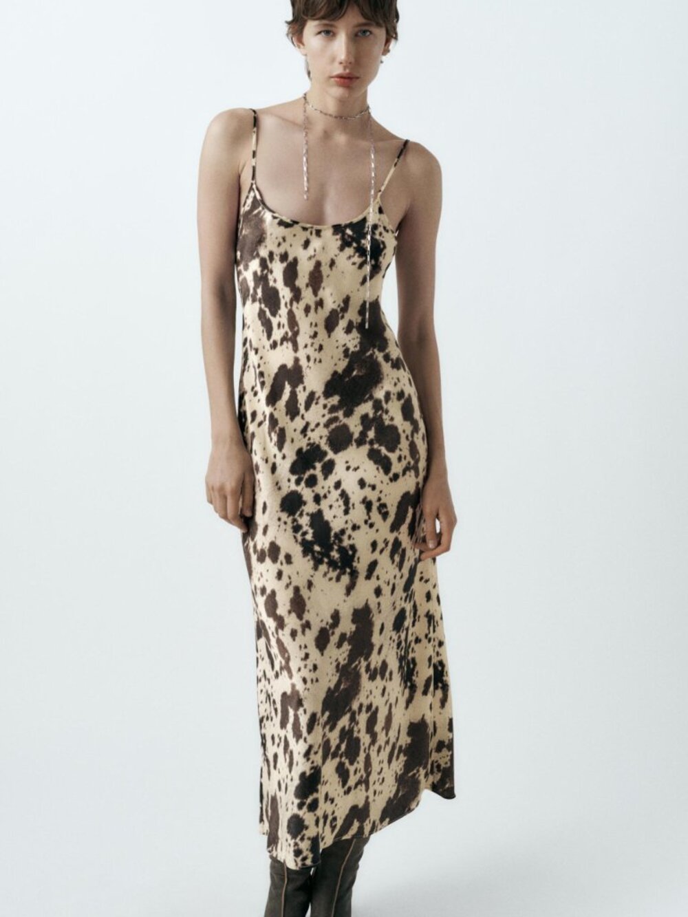 Zara Cowprint Maxi Slip Dress - Picture 5 of 13